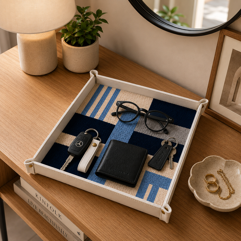 Rugzy Wool Tray — Blue lines